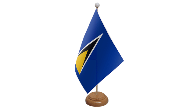 Saint Lucia Small Flag with Wooden Stand
